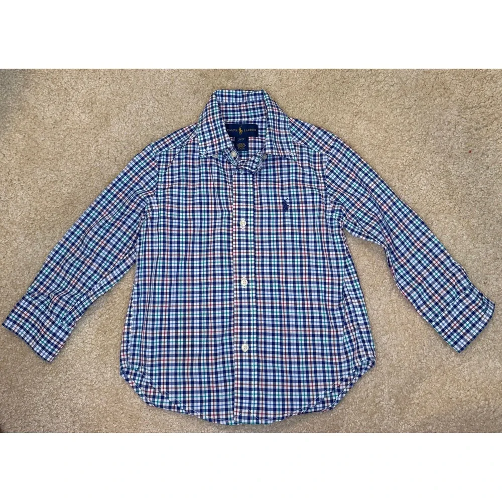 Ralph Lauren Multi Plaid Button Down Kids Long Sleeve Cotton‎ EUC 2T